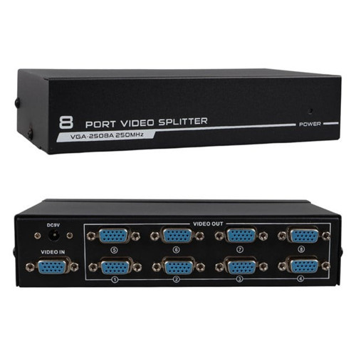 Powermaster VGA-2508A 250 MHz 8 Port 1920x1440 Destekli VGA Video Splitter Dağıtıcı 9 V Adaptörlü