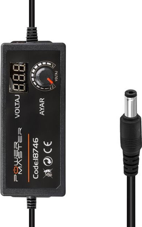 PM-18746 Dijital Ekranlı 12 Volt - 24 Volt / 5 Amper Çok Uçlu Ayarlı Kademeli Adaptör