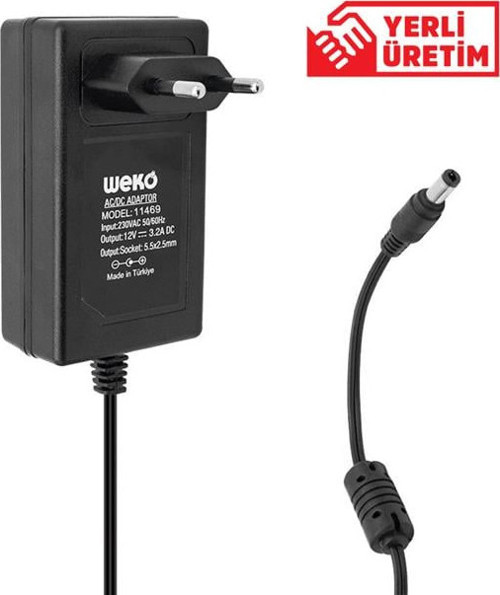 12 Volt 3.2 Amper 38 Watt Plastik Kasa Priz Tipi Adaptör (5.5x2.5 Uçlu)