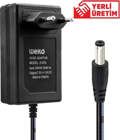 7.5 Volt - 2 Amper 5.5*2.5 Uçlu Yerli Üretim Priz Tipi Adaptör