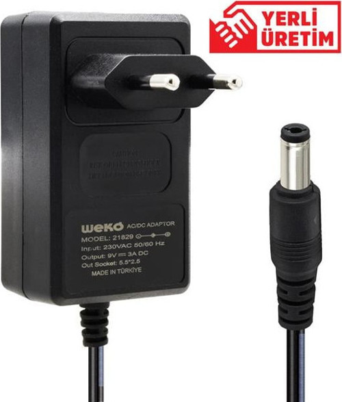 9 Volt - 3 Amper 5.5x2.5 Uçlu Priz Tipi Plastik Kasa Adaptör