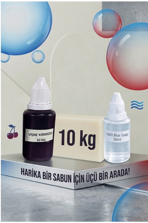 Kendi Sabununu Yap! 10 KG Opak Sabun Bazı + BlueSoap Esansı +Vişne Kırmızısı Boya