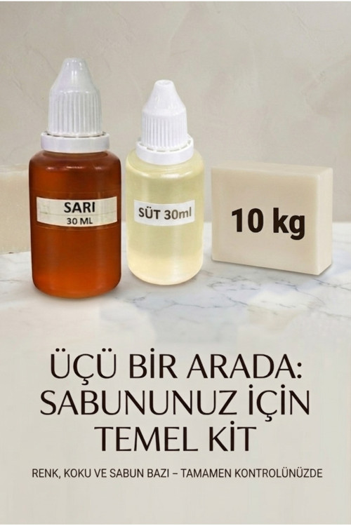 Kendi Sabununu Yap! 10 KG Opak Sabun Bazı + Süt Esansı +Sarı Boya
