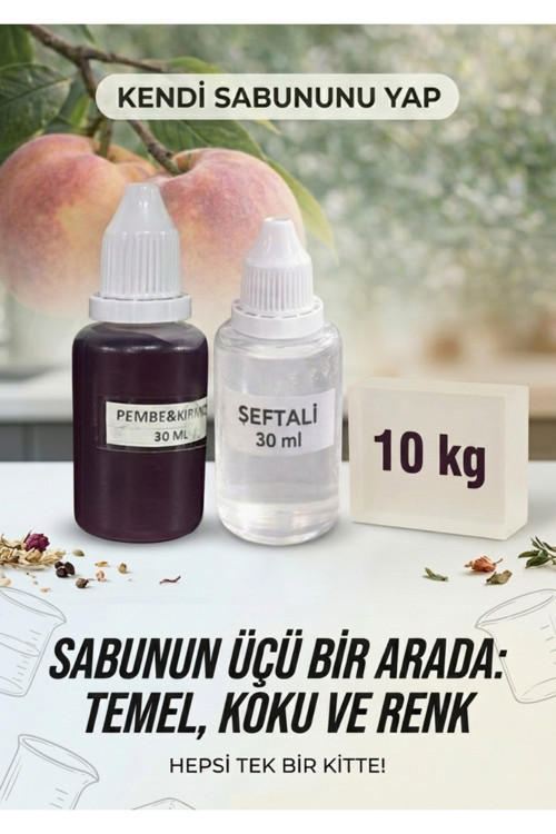 Kendi Sabununu Yap! 10 KG Şeffaf Sabun Bazı + Şeftali Esansı +Pembe Kırmızı Boya