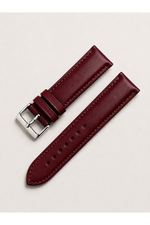 Bordo Düz Hakiki Deri Saat Kayışı / Kordonu | 20 mm | El Yapımı