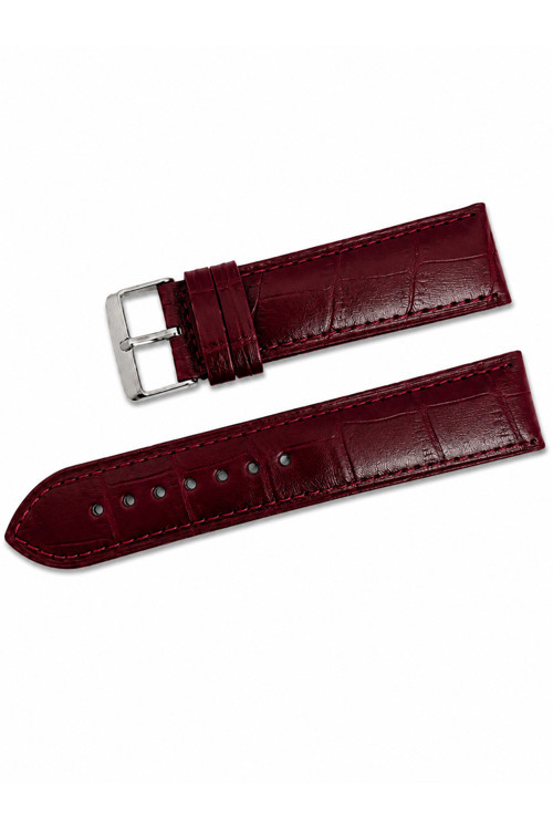Bordo Krokodil (Kroko) Desenli Hakiki Deri Saat Kayışı / Kordonu | 26 mm | El Yapımı