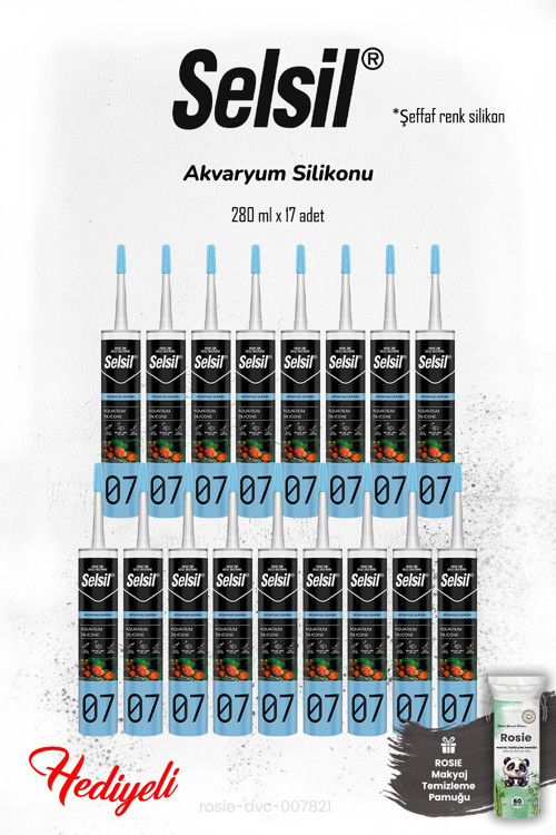 17 adet Selsil Akvaryum Silikon Şeffaf ve ROSIE
