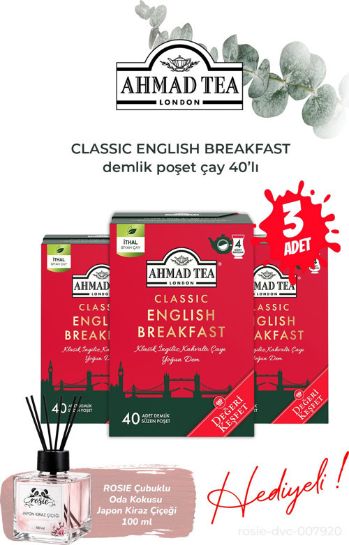 40'lı Klasik English Breakfast 3 paket Demlik Poşet Çay 80 g ve Oda Kokusu