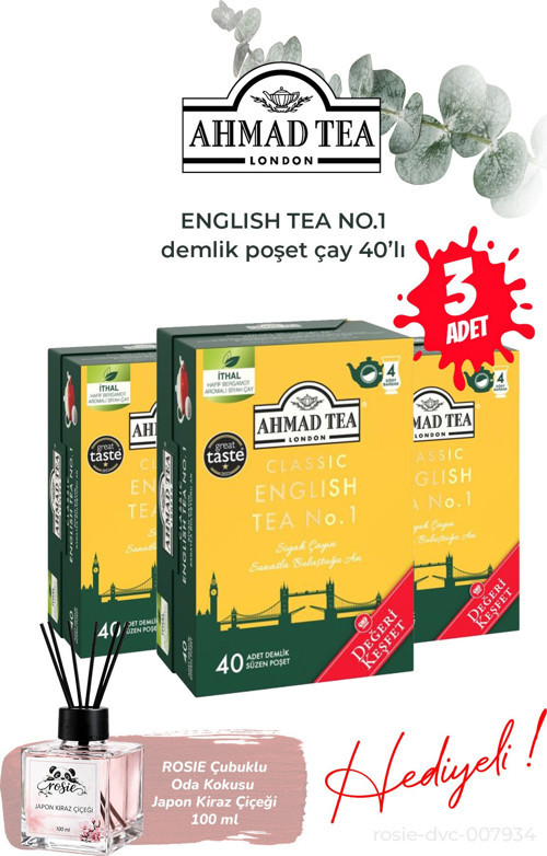 English Tea No.1 Demlik Poşet Çay 40'lı 3 paket ve Oda Kokusu