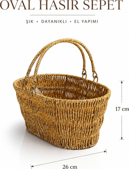 Hasır 2 Kulplu Oval Çok Amaçlı Sepet