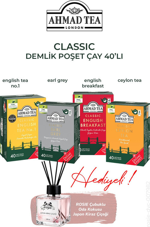 4 paket karma Classic Demlik Poşet Çay 40'lı, ROSIE oda kokusu