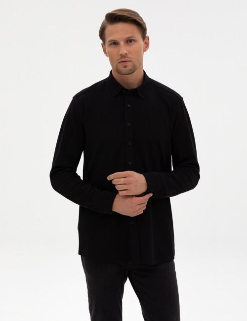 Siyah Regular Fit Örme Gömlek 50311692-VR046