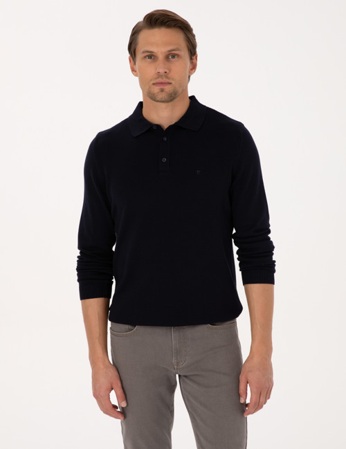 Lacivert Slim Fit Polo Yaka Basic Triko Kazak 50315405-VR033