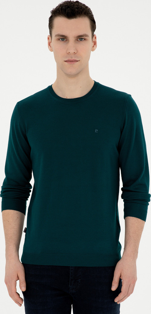 Yeşil Slim Fit Bisiklet Yaka Yün Karışımlı Basic Triko Kazak 50270054-VR054