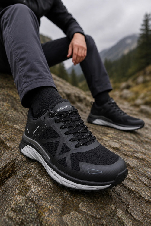 PeakRunner Erkek Siyah Hiking Ayakkabısı Outdoor Trekking ve Kamp Ayakkabısı- Su İtici Özellikli