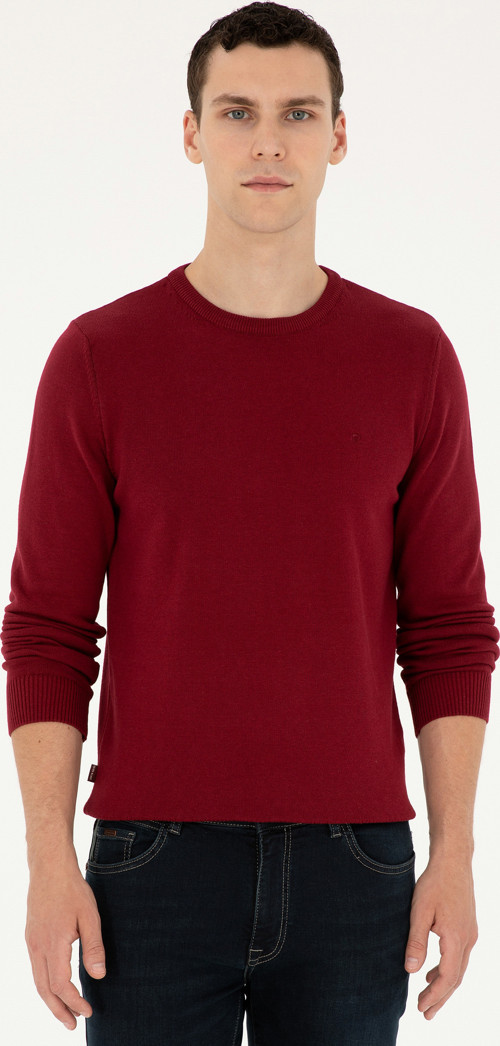 Vişne Slim Fit Bisiklet Yaka Basic Triko Kazak 50296575-VR223