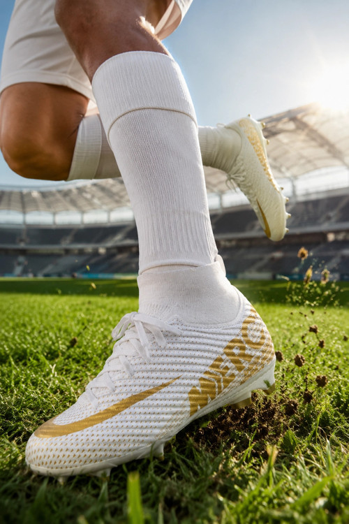 Vortex Futbol Kramponu Çoraplı Bilekli Bağcıklı Dişli Taban Halı Saha ve Çim Saha Krampon –Beyaz Alt