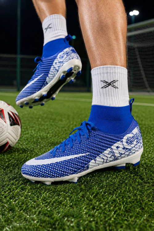 Vortex Futbol Kramponu Çoraplı Bilekli Bağcıklı Dişli Taban Halı Saha ve Çim Saha Krampon –Mavi Beya