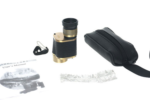 6X24 Askeri Tarzi Pirinç Ve Deri Kaplamalı Deri Çantalı Monocular Dürbün Sarı