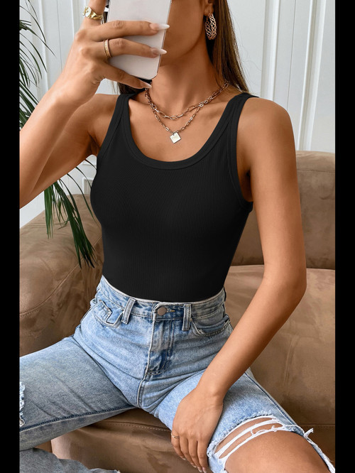 Fantezia Night Kadın Siyah Kolsuz Kalın Askılı Uzun Crop Top Bluz & Atlet