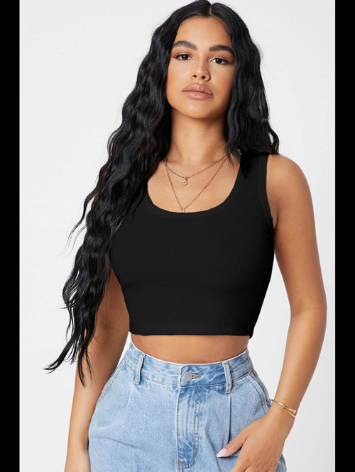 Fantezia Night Kadın Siyah Kare Yaka Crop Top Bluz