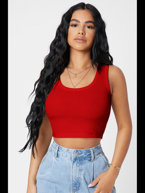 Fantezia Night Kadın Kırmızı Kare Yaka Crop Top Bluz