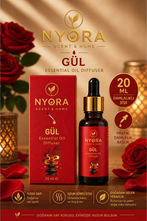 Gül 20 Ml Damlalıklı Difizör Ve Seramik Buhurdanlık Esansiyel Yağ
