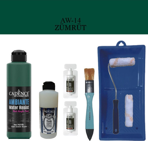 Fayans Tezgah B-Ambiente Islak Zemin Aw-14 Zümrüt 250Ml Katalizör 20Gr Taş Vernik 120 Saten Rulo Set