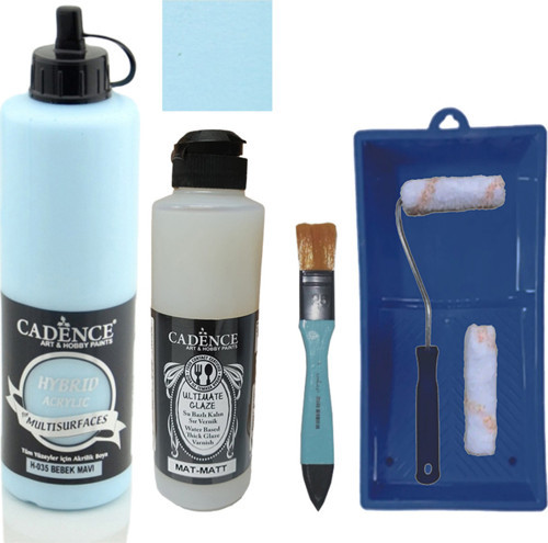 Mobilya Boyası Multisurface H-035 Bebek Mavi 500Ml Ultimate Vernik Mat 250Ml Saten Rulo Set