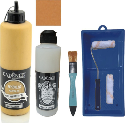 Mobilya Boyası Multisurface H-013 Amber 500Ml Ultimate Vernik Parlak 250Ml Saten Rulo Set