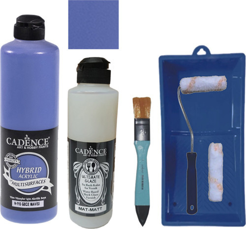 Mobilya Boyası Multisurface H-115 Gece Mavisi 500Ml Ultimate Vernik Mat 250Ml Saten Rulo Set