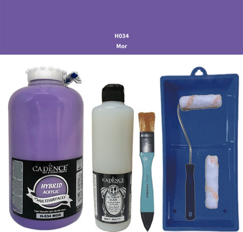 Mobilya Boyası Multisurface H-034 Mor 2000Ml Ultimate Vernik Mat 500Ml Saten Rulo Set