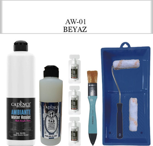 Fayans Tezgah B.-Ambiente Islak Zemin Aw-01 Beyaz 500Ml Katalizör 30Gr Taş Vernik 250 Saten Rulo Set