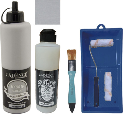 Mobilya Boyası Multisurface H-074 Soğuk Gri 500Ml Ultimate Vernik Mat 250Ml Saten Rulo Set