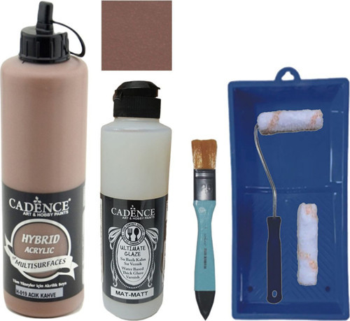 Mobilya Boyası Multisurface H-019 Açık Kahve 500Ml Ultimate Vernik Mat 250Ml Saten Rulo Set