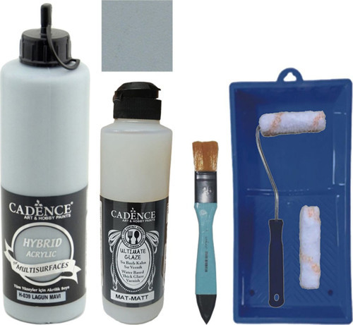 Mobilya Boyası Multisurface H-039 Lagun Mavi 500Ml Ultimate Vernik Mat 250Ml Saten Rulo Set