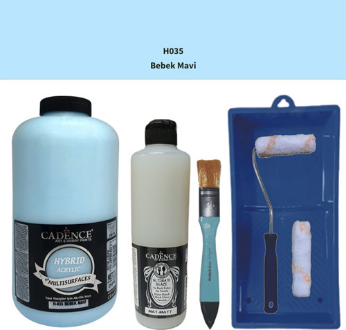 Mobilya Boyası Multisurface H-035 Bebek Mavi 2000Ml Ultimate Vernik Mat 500Ml Saten Rulo Set