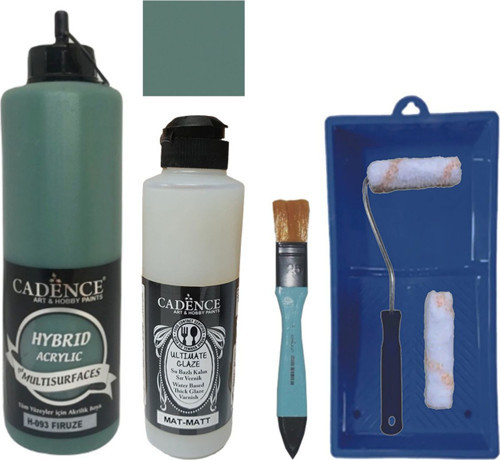 Mobilya Boyası Multisurface H-093 Firuze 500Ml Ultimate Vernik Mat 250Ml Saten Rulo Set