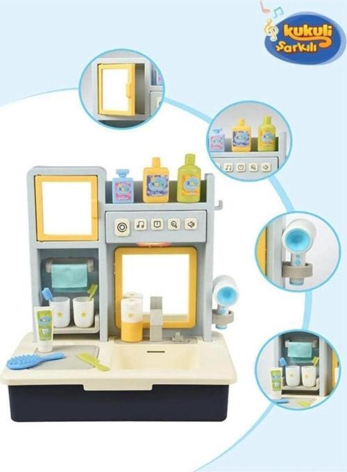 Kukuli Şarkılı Eğitici Modern Banyo Seti Oyuncak Mavi Banyo