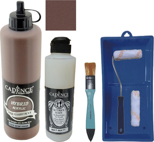 Mobilya Boyası Multisurface H-016 Sıcak Kahve 500Ml Ultimate Vernik Mat 250Ml Saten Rulo Set
