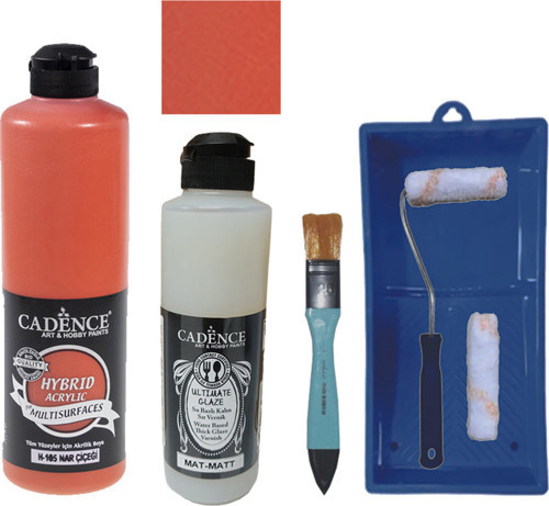 Mobilya Boyası Multisurface H-105 Nar Çiçeği 500Ml Ultimate Vernik Mat 250Ml Saten Rulo Set