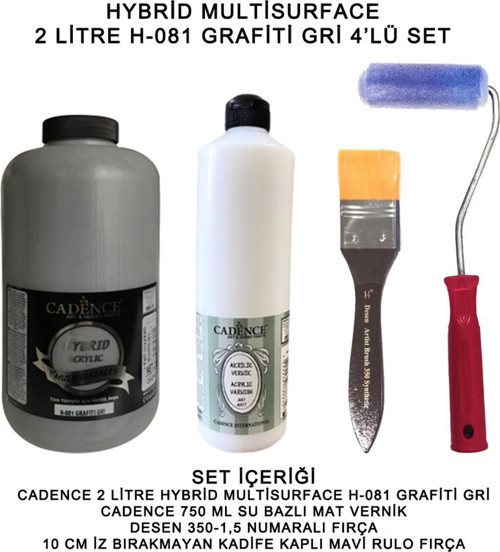 Multi Surface 2Lt+750 Grafiti Gri Set-081 Hybrid Boya Seti 4'Lü Mat Vernik- Mobilya Boyama Seti