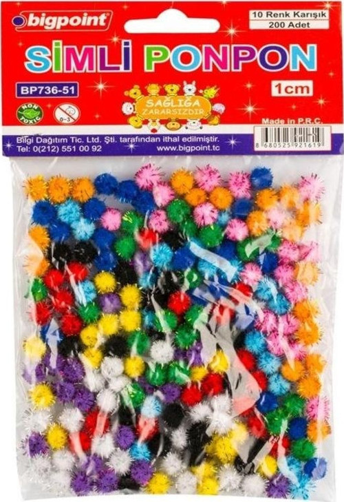 Ponpon Simli 1 cm 10 Renk / 200'lü Poşet