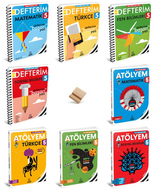 Arı 5. Sınıf Maarif Matematik Fen Türkçe ve Sosyal Defterim + Atölyem 8li Set + Telefon Standı