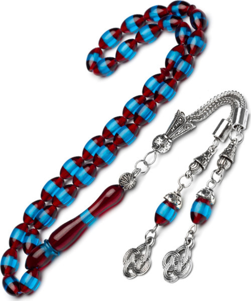 Erkek 7x11mm Bordo Mavi Sürmeli Kokulu Toz Kehribar Tesbih