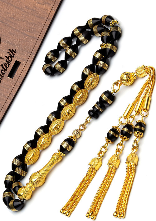 24k Altın Kaplama Gümüş Aksesuarlı Harfli 7x11mm Sarmal Kuka Tesbih