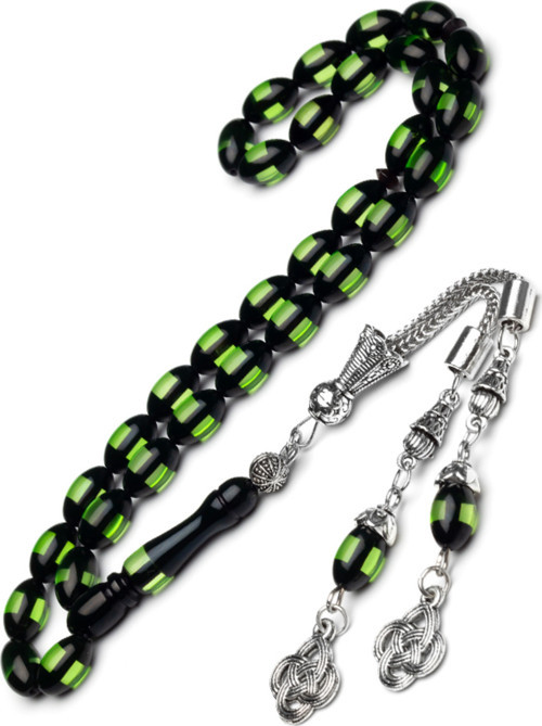 Erkek 7x11mm Yeşil Sürmeli Kokulu Toz Kehribar Tesbih