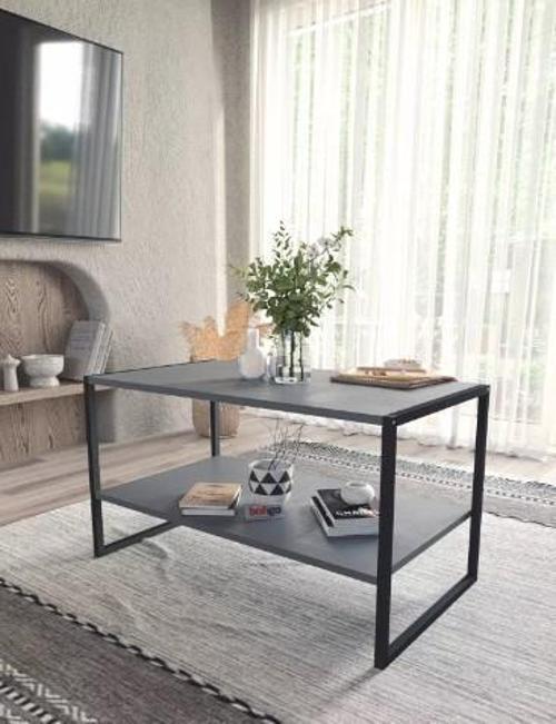 50x90 Metal Orta Sehpa Dikdörtgen Orta Sehpa Raflı Kahve Sehpası Antrasit