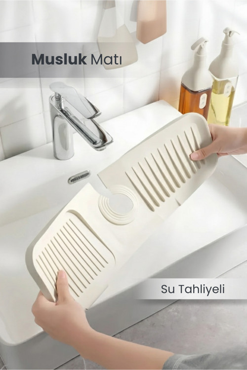 Elastik Musluk Matı Su Tutucu Düzenleyici Kaydırmaz Taban Organizer Mutfak Banyo Lavabo
