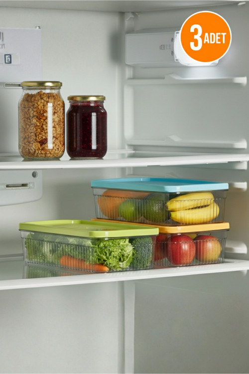 3'lü Buzdolabı Organizer Saklama Kabı Buzdolabı Düzenleyici 3x1.80 L